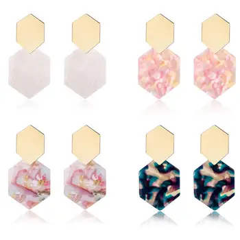 4 пары Корейских эффектных сережек для женщин, милые Дугообразные серьги с геометрическим шестиугольником, модные ювелирные изделия, серьги с пирсингом