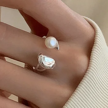 Кольца из стерлингового серебра 925 Пробы Для женщин Простое минималистичное Жемчужное кольцо с открытым пальцем Модная женская Бижутерия Подарок на День Рождения