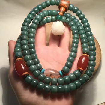 Оригинальная натуральная кожа Инь, зеленый браслет Бодхи 108, Выветрившаяся Зеленая Бусина Бодхи, Лотос, Тибетский стиль, пара украшений для рук
