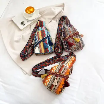 Винтажная красочная сумка через плечо в этническом стиле, модная тканая сумка через плечо с кисточками, модная простая нагрудная сумка для женщин и девочек, кошелек для монет
