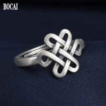 BOCAI 2021 Новое 100% Серебро S925 Модные ювелирные изделия в стиле ретро Peace Knot Ручной работы из намотанной веревки Женское кольцо