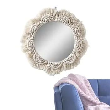 Зеркало в стиле бохо Круглое зеркало с бахромой из макраме Декоративное Круглое зеркало в богемном стиле для декора комнаты
