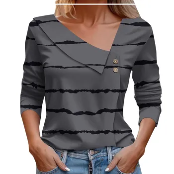 Женский повседневный осенний топ с принтом 2023, Модная футболка с матросским воротником и длинными рукавами, сексуальная 3D футболка Roupa Feminina