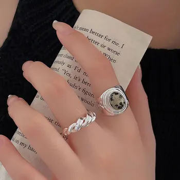 S925 Стерлинговое Серебро Обернутое Открытое Кольцо для Женщин 2023 Корейская Новая Мода Индивидуальное Маленькое Кольцо С Галькой