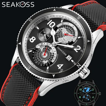 Мужские часы SEAKOSS для дайвинга 10 бар Полностью автоматические механические наручные часы Нейлон Фторсиликон Супер Светящиеся сапфировые часы 1963 года выпуска