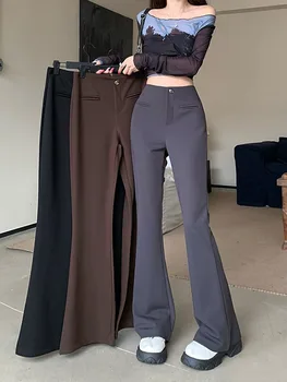 Корейский костюм Брюки Женские 2023 г. Высокие Эластичные Узкие расклешенные брюки Женская Элегантная сумка Широкие брюки для бедер
