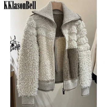 1.5 KKlasonBell модный вязаный кардиган на молнии в стиле пэчворк, свитер для женщин