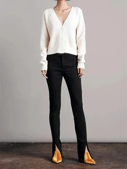 Женские джинсы 2023 года, новые модные джинсовые брюки-карандаш с разрезом до середины талии, обтягивающие, стрейчевые
