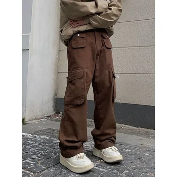 2023 Новые Высокие Уличные брюки Повседневного модного бренда в стиле хип-хоп с несколькими карманами, Свободные Прямые Широкие брюки, ретро-американский комбинезон