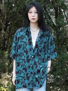 Рубашки Женские свободного дизайна, универсальные Повседневные принты, для отдыха, ретро, летние карманы, для студентов, для отдыха, Для стильных уютных дам в японском стиле