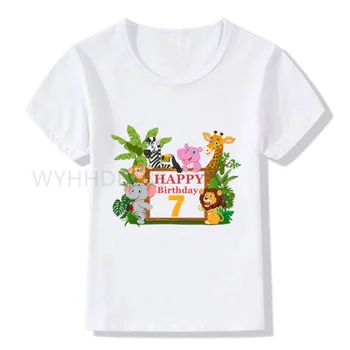 Футболка с принтом номера дня рождения животных для мальчиков 1-10, Детские футболки для мальчиков на день рождения, забавный подарок для мальчиков и девочек, футболка в подарок