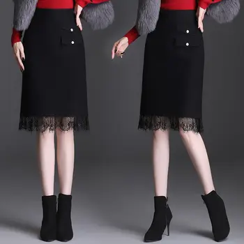 2023 Женские Осенне-зимние Новые Длинные юбки с кружевной строчкой, женские трикотажные юбки с высокой талией, женские облегающие юбки Y521