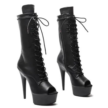 LAIJIANJINXIA/ Новые женские современные ботинки на платформе и высоком каблуке из искусственной кожи 15 см/6 дюймов для вечеринок, обувь для танцев на шесте 041