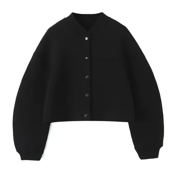 UNIZERA2023 Осенне-зимний новый женский повседневный черный универсальный бейсбольный костюм Куртка с имитацией шеи Пальто