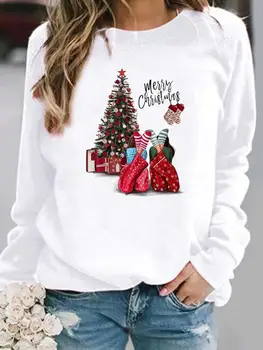 Прекрасный тренд сезона, Стиль 90-х, Одежда с Рождеством, Новогодние женские пуловеры с круглым вырезом, повседневные графические свитшоты