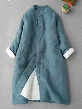 Высококачественное винтажное женское зимнее пальто в японском стиле, Новые Негабаритные Свободные Парки с хлопковой подкладкой и пуговицами, Длинная стеганая верхняя одежда Z692