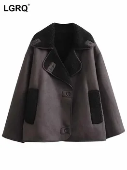 LGRQ 2024, Модное высококачественное свободное пальто из овечьей шерсти, женская зимняя термокуртка из овечьей шерсти, уличная модная термокуртка 19F4567