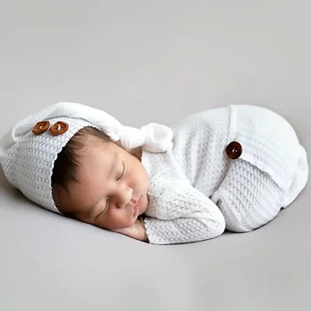 Ylsteed Комбинезон для фотосъемки новорожденных, Пуговицы, Шляпа, задний карман, Одежда для фотосессии для мальчиков и девочек, детское боди