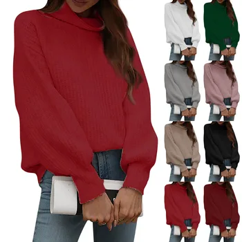 Женский вязаный топ твердого цвета, свитер с высоким воротом и заниженными плечами, высококачественные свитера, женские зимние минималистичные персонализированные свитера 2023 года.