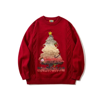 Вязаный свитер с круглым вырезом в виде рождественской елки, осенне-зимние повседневные топы для пар, Свободный элегантный женский пуловер с длинным рукавом