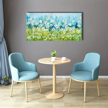 Картина на холсте с белым полевым цветком, плакаты и принты, абстрактный пейзаж, настенная картина для гостиной, эстетичный домашний декор