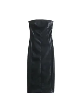 ZADATA 2023 Новое женское платье Миди, модное платье-жилет на молнии со стоячим воротником, сексуальное элегантное вечернее платье без рукавов