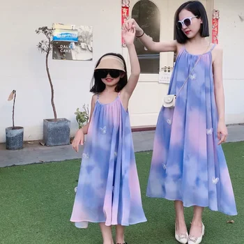 Летнее платье 2023, новое платье для мамы и дочки на бретелях с цветущей бабочкой, пляжное платье для отдыха на берегу моря в Санье