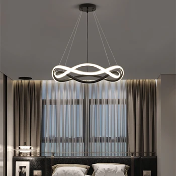 Скандинавская черная светодиодная потолочная люстра с геометрическим кольцом для спальни ресторана, Дизайнерский простой алюминиевый подвесной светильник