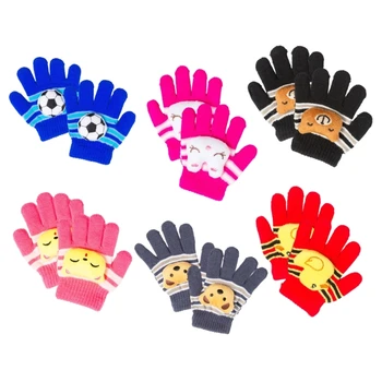 Теплые красочные перчатки, варежки с мультяшными животными для малышей, зимние уличные перчатки на полный палец, детские вязаные варежки