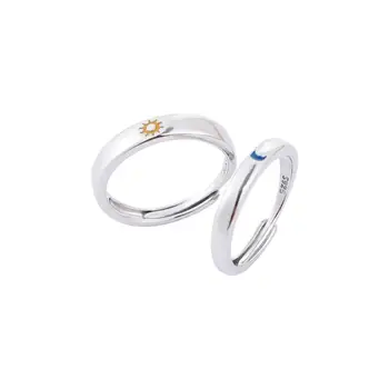 Любители мужчин Серебристый Цвет, с которого Капает Масло, Подходящие Регулируемые кольца для пары, открытые кольца, модные украшения Sun Moon