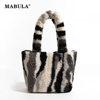 Женская сумка-тоут из искусственного меха с богемным принтом MABULA, женская плюшевая квадратная сумочка для покупок, трендовая элегантная женская повседневная сумка