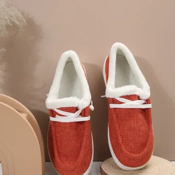 Новые Зимние Женские Плюшевые туфли Арбузно-красного цвета на плоской подошве 2023, Модные туфли на плоской подошве Со шнуровкой, Удобная Повседневная обувь, Большой Размер 36-43