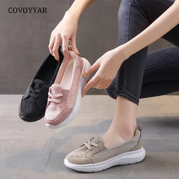 COVOYYAR, модная женская обувь, обувь на платформе со шнуровкой, женская повседневная обувь, кроссовки для ходьбы на плоской подошве, женские кроссовки WSN566