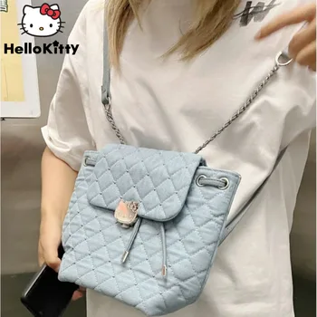 Sanrio Hello Kitty Lingge Вышивка Нитками Дизайн Женского рюкзака Милый рюкзак с замком и пряжкой 2023 Новая повседневная модная сумка через плечо
