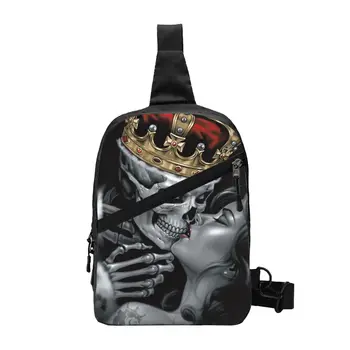 Персонализированные сумки-слинги King Skull Kiss Girl для мужчин, рюкзак Death Skeleton через плечо, рюкзак для велоспорта, рюкзак для кемпинга
