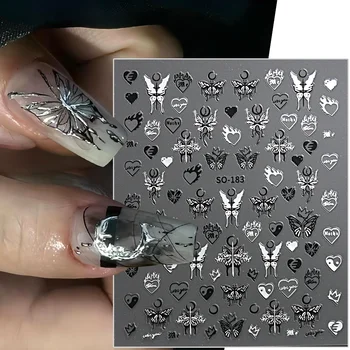 Y2K Жидкие наклейки для дизайна ногтей с бабочками из расплавленного серебристого металла с зеркальными звездами, 3D наклейки для ногтей, принадлежности для ногтей LESO-183