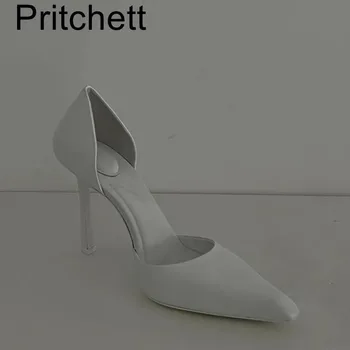 Белые кожаные туфли на шпильке на высоком каблуке 2023 Новые Летние Белые сексуальные женские туфли знаменитостей с острым носком и мелким ртом