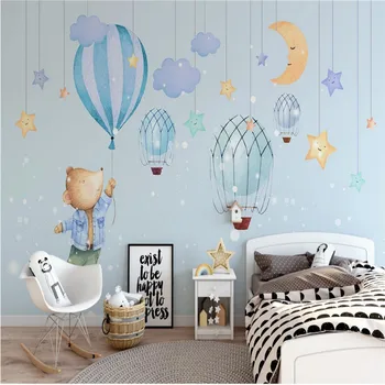 Скандинавский мультфильм с ручной росписью Dream Sky, Маленькая мышь, воздушный шар, Настенная роспись детской комнаты, обои для стен детской комнаты, домашний декор