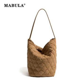 MABULA, стеганая мягкая женская сумка-мешок, зимняя модная сумка на пуху, женская большая женская повседневная сумка-тоут