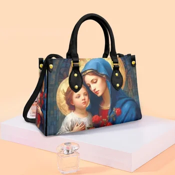 Христианская сумочка из искусственной кожи с рисунком Девы Марии и розы, Мультяшная черная девушка, Дизайнерские сумки-тоутеры, косметический органайзер для путешествий Через плечо, Роскошная Новинка