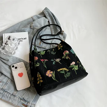 Сумка-хобо с цветочной вышивкой, винтажная сказочная сумка через плечо, женская повседневная ретро-сумка и кошелек-тоут