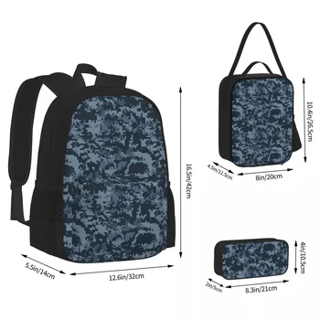 Темно-синий 2 цифровых военных камуфляжных рюкзака, сумка для книг, школьные сумки для студентов, детский рюкзак, сумка для ланча, сумка для ручек, набор из трех предметов