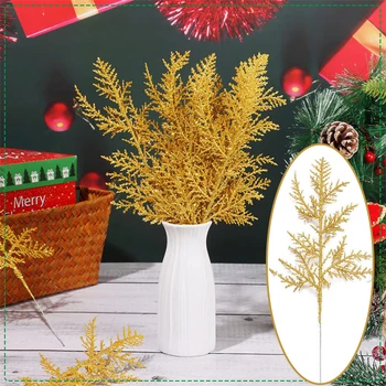 Рождественский блестящий Сосновый игольчатый ветвь, Венок своими руками, Украшения для Рождественской елки, Поделки, декор для гостиной, Листья сосновых растений, реквизит для фотосъемки