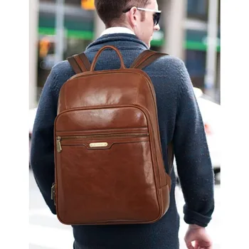 Мужской кожаный рюкзак для ноутбука 15,6 дюймов, дорожная сумка для колледжа, черный