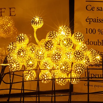 Солнечная струнная лампа, светодиодный Марокканский шаровой фонарь, Водонепроницаемые садовые фонари, железная выдалбливаемая гирлянда, сказочный свет для свадебного рождественского декора