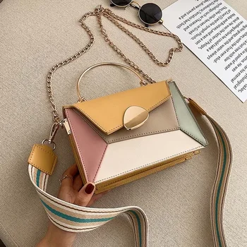 Модная дизайнерская сумка-мессенджер из искусственной кожи с контрастным рисунком 2024 года, повседневная портативная сумка-мессенджер с металлической ручкой и ремешком