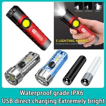 Портативный светодиодный фонарик Mini COB Work Light USB Перезаряжаемый походный фонарь 18650 с зажимом, 3 режима, Мощный рыболовный фонарь