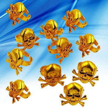 Пиратские Кольца Детские Пиратские Декоративные Кольца Череп Золотые Кольца Реквизит Для Детского Представления На Хэллоуин (Золотой)