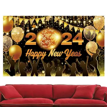 Счастливый Новогодний фон для фотосъемки 2024 Золотой Блестящий Снежинка Воздушный Шар Декор для семейной вечеринки Фотофон Студийный реквизит