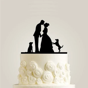 Акриловый Топпер для Свадебного торта, Жених и Невеста с Силуэтом Двух собак, Топпер для Торта, Мистер и Миссис, Принадлежности Для Свадебных Украшений
